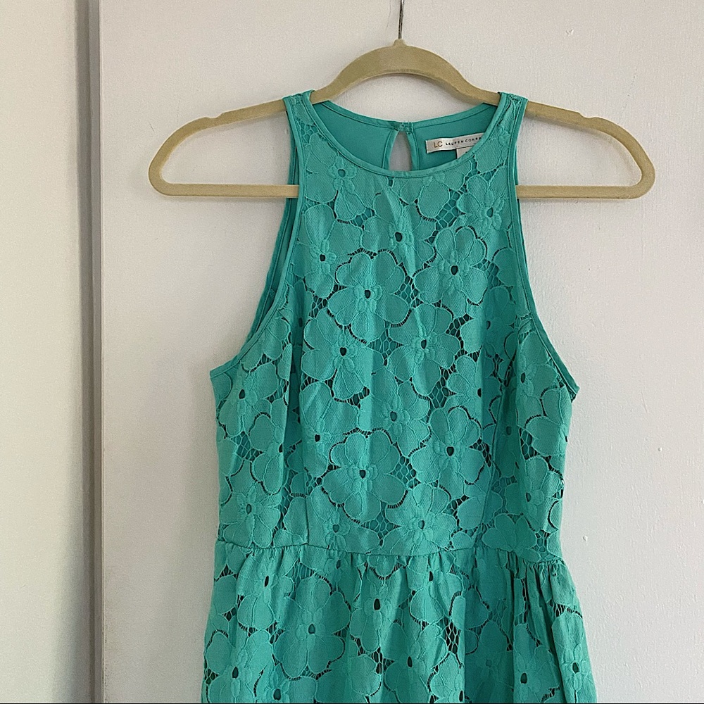 Teal High Neck LC Floral Dress